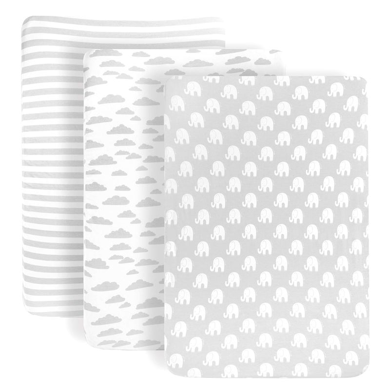 BaeBae Goods Premium Crib Sheets for Baby Boys and Girls, 3 Pack, Soft and Breathable Jersey Cotton Fitted Sheet Set, Grey and White, Cute Gender Neutral Nursery Mattress Bedding, Universal Fit - Image 3